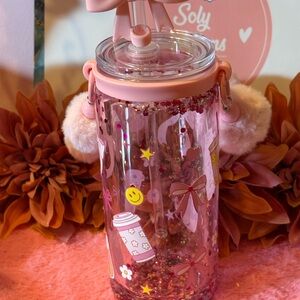 Pink Glitter Tumbler with Straw
